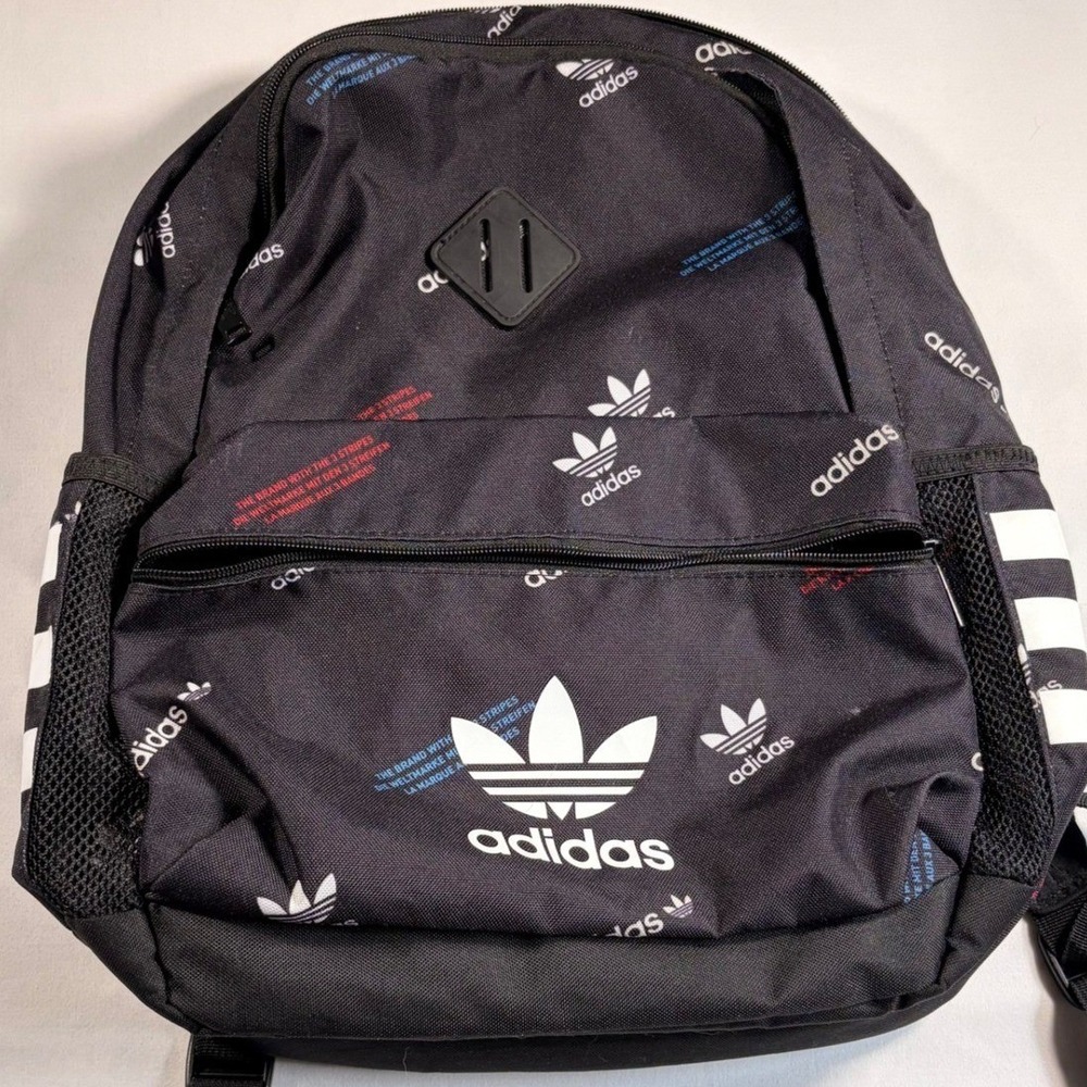 Adidas Originals Backpack Trefoil Monogram Black All Over Logo Print Bag School
